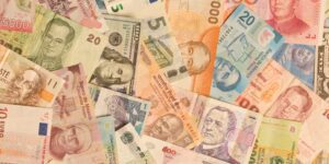A picture of different currencies together