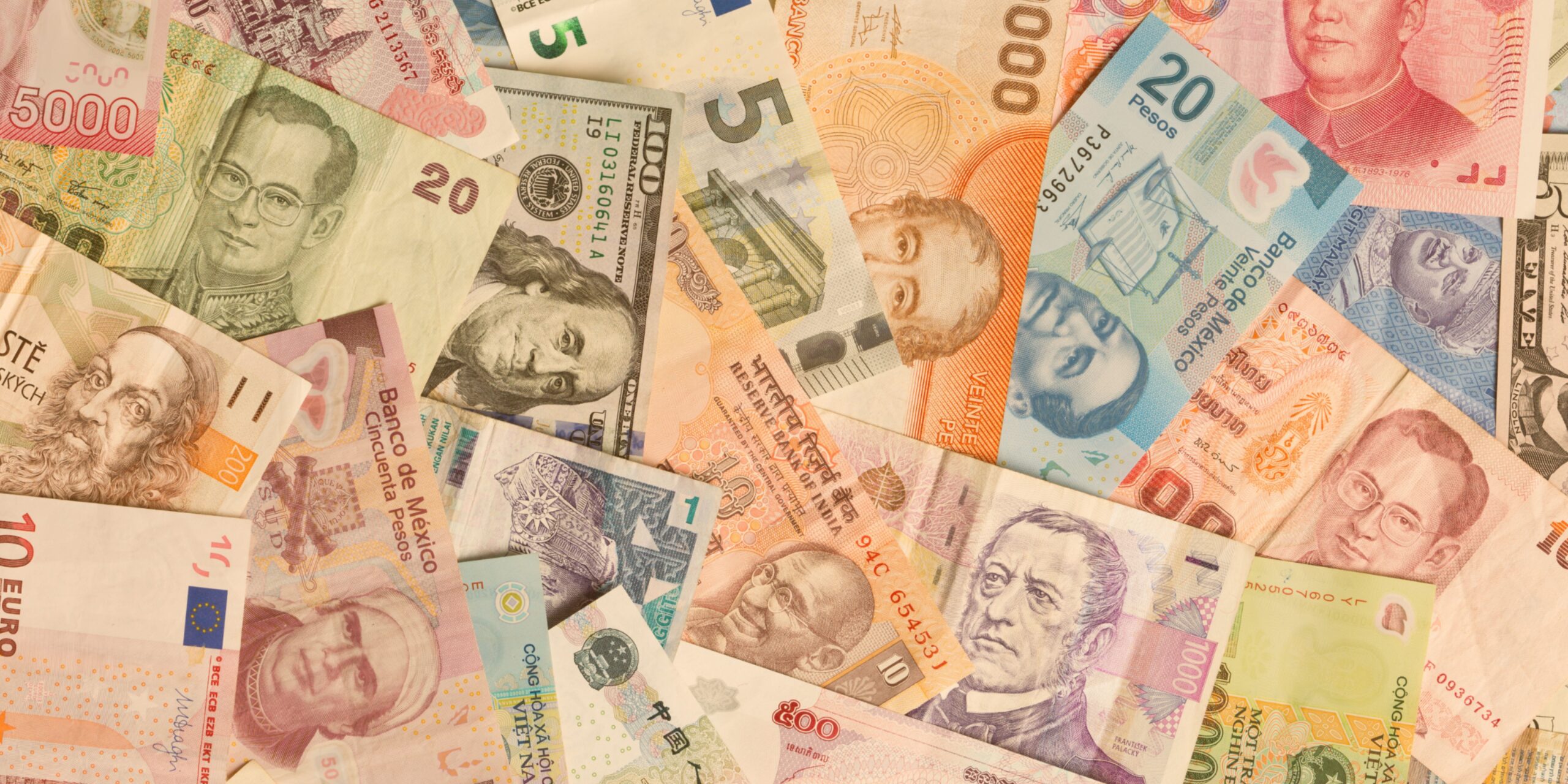 A picture of different currencies together