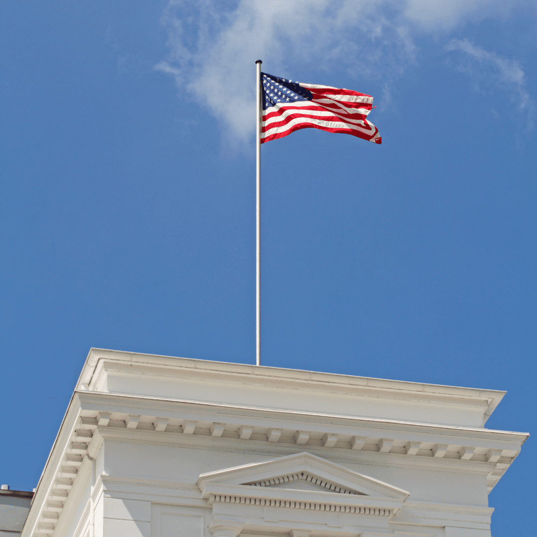 us embassy with American flag