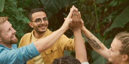 Group of friends supporting each other for mental health while studying abroad